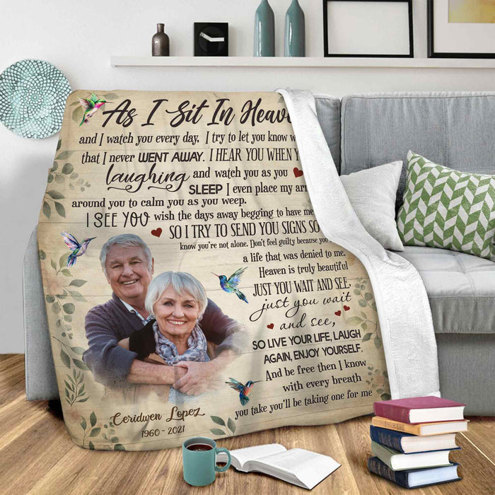 As I Sit In Heaven Memorial Blankets With Photo, Sympathy Throw Blankets, Remembrance Memorial Blankets