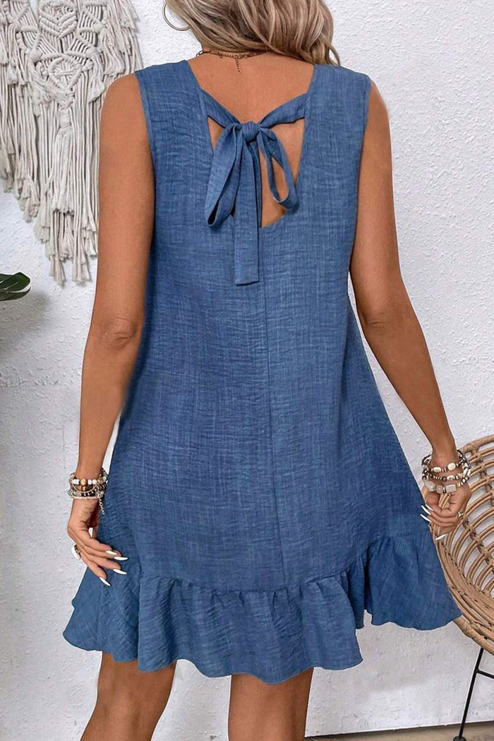 Ashleigh Blue Knot Scoop Back Ruffle Hem Sleeveless Mini Dress 🇨🇳
