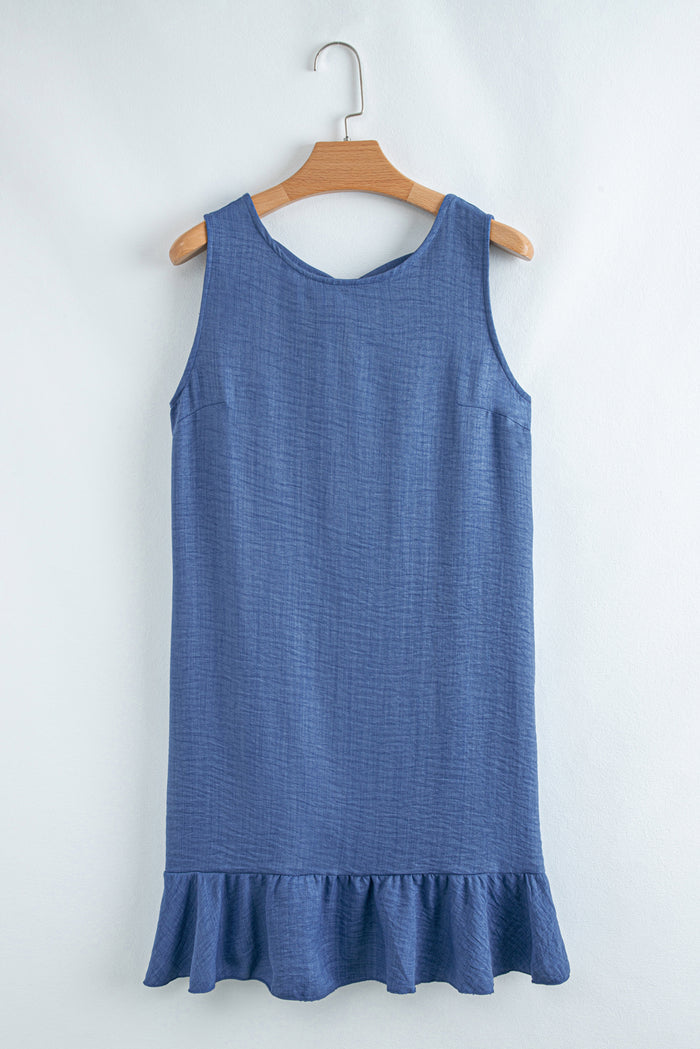 Ashleigh Blue Knot Scoop Back Ruffle Hem Sleeveless Mini Dress 🇨🇳