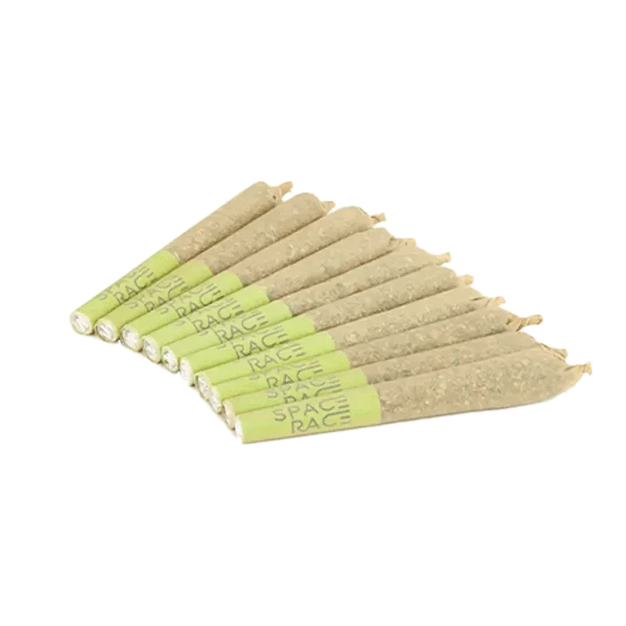 A stack of ten individually wrapped Astropauts Pre Rolled 0.4 g pre-rolls against a plain white background.