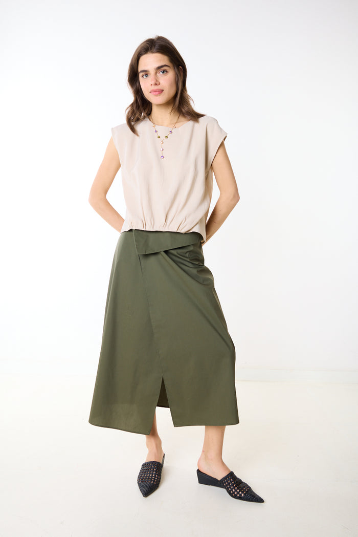 Asymmetric wrap detail midi skirt wholesale