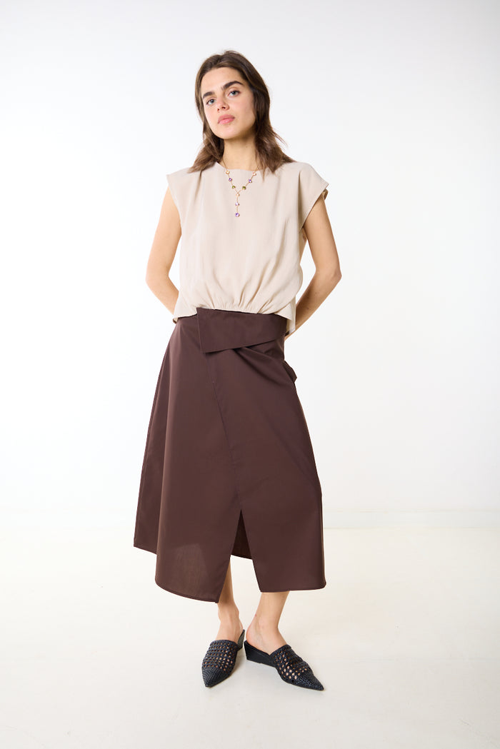 Asymmetric wrap detail midi skirt wholesale