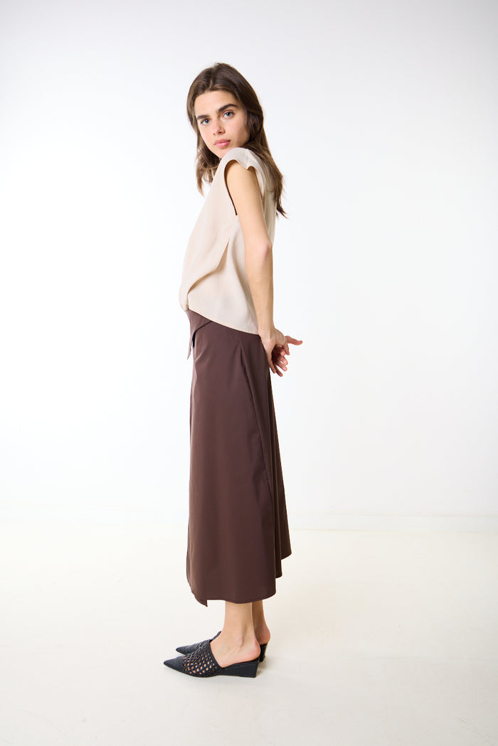 Asymmetric wrap detail midi skirt wholesale