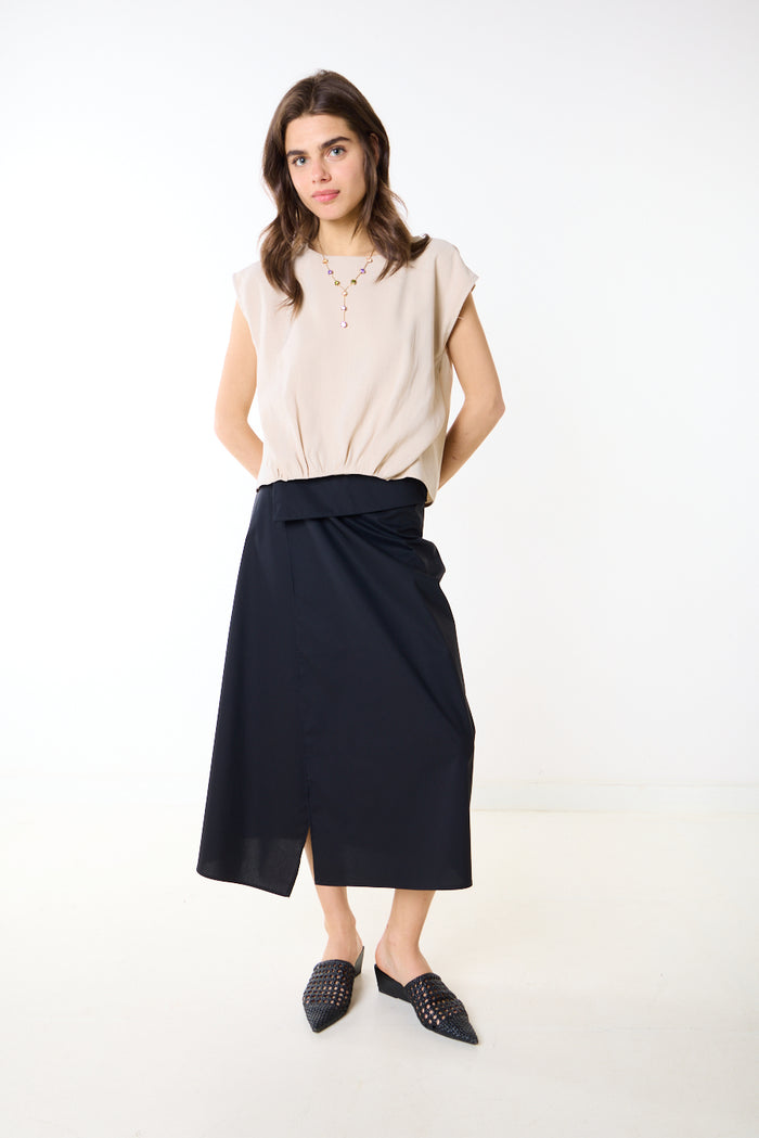 Asymmetric wrap detail midi skirt wholesale