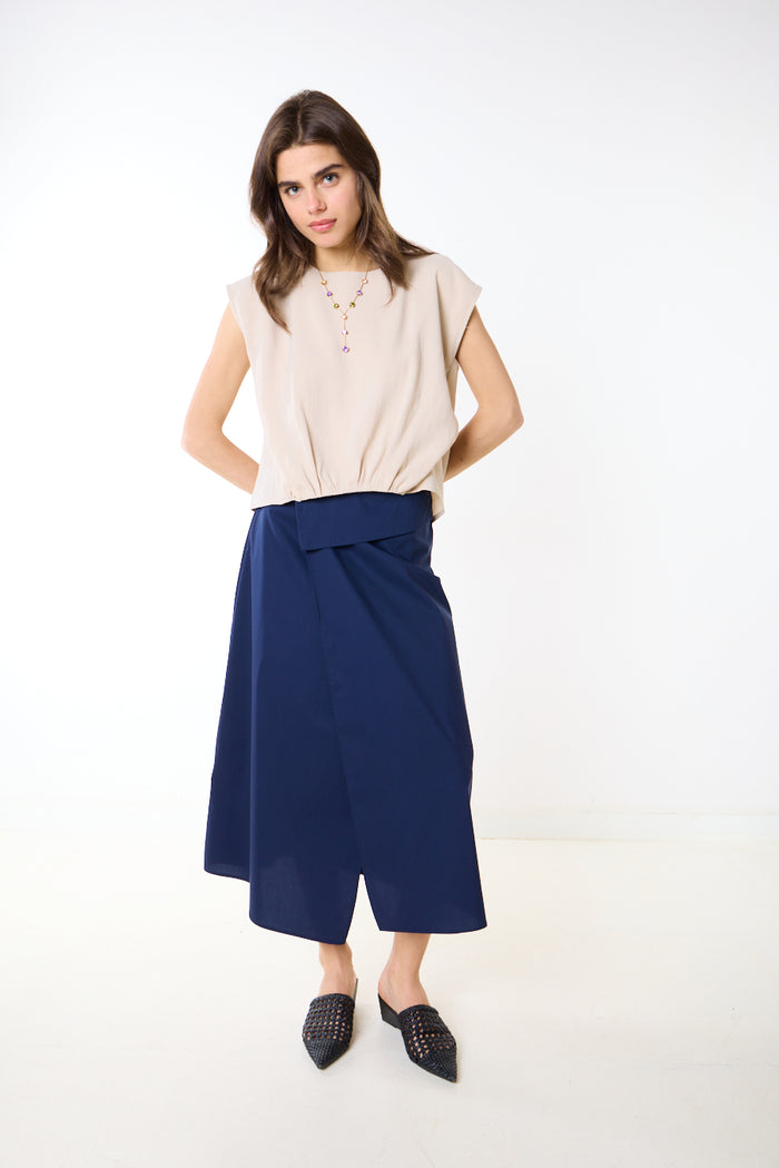 Asymmetric wrap detail midi skirt wholesale