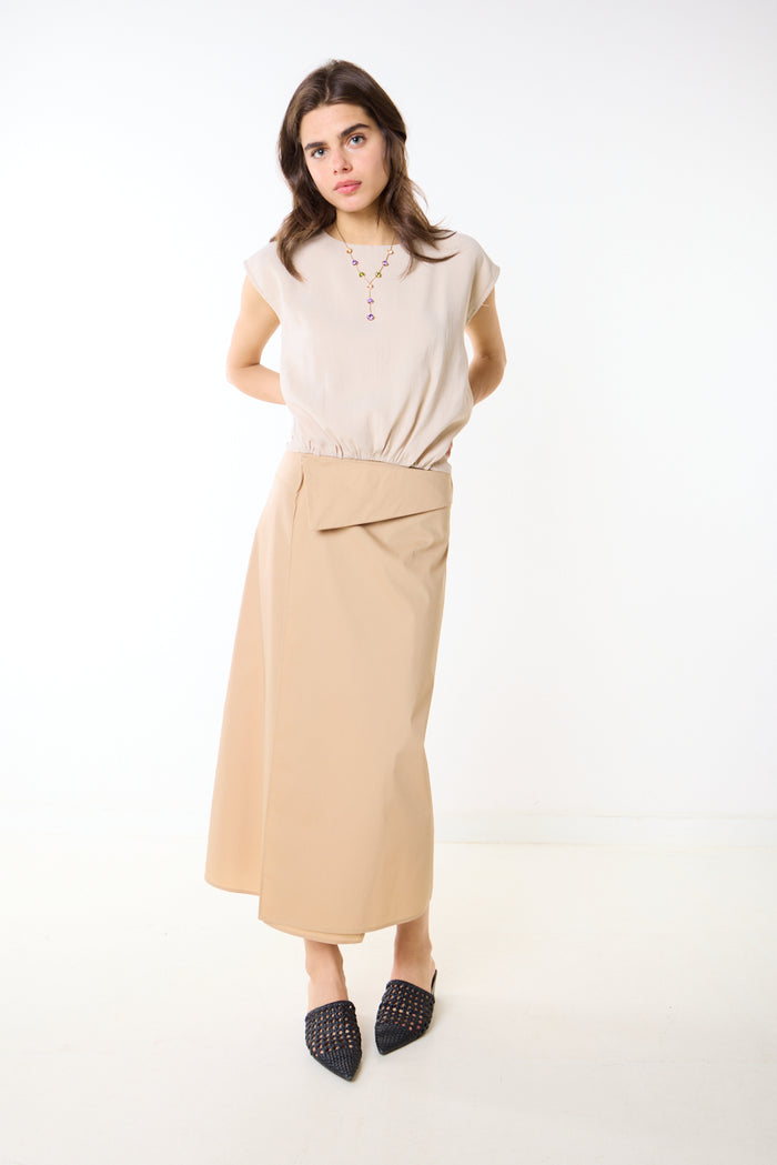Asymmetric wrap detail midi skirt wholesale