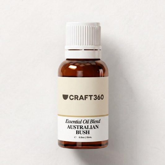 Bottle of Craft360 Australian Bush essential oil blend on a white background