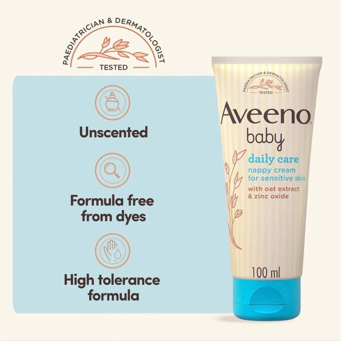 Aveeno Baby Daily Care Nappy Cream 100ml كريم أفينو للعناية اليومية بالحفاضات - Princess Cosmetics Qatar