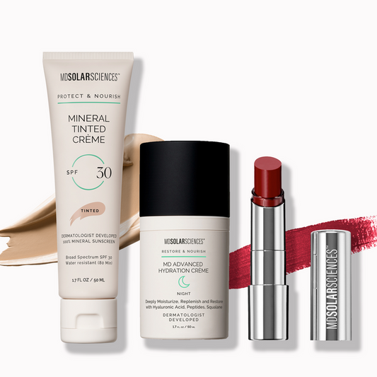 Collection of Mdsolar Sciences skincare and makeup products