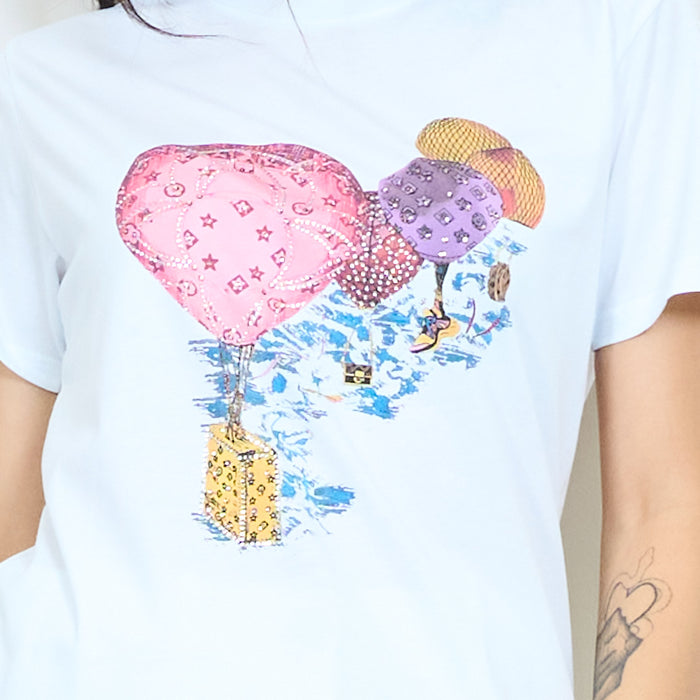 Balloon graphic printed cotton t-shirt wholesale