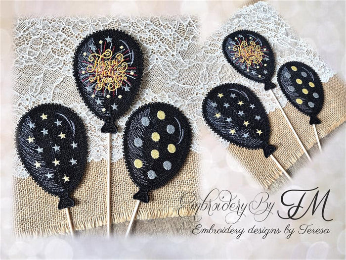 Balloons - happy New Year/ 5x7 hoop/two variations