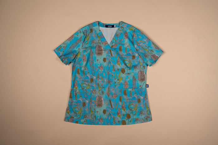 Banksia Adrift - Women's Printed Scrub Top