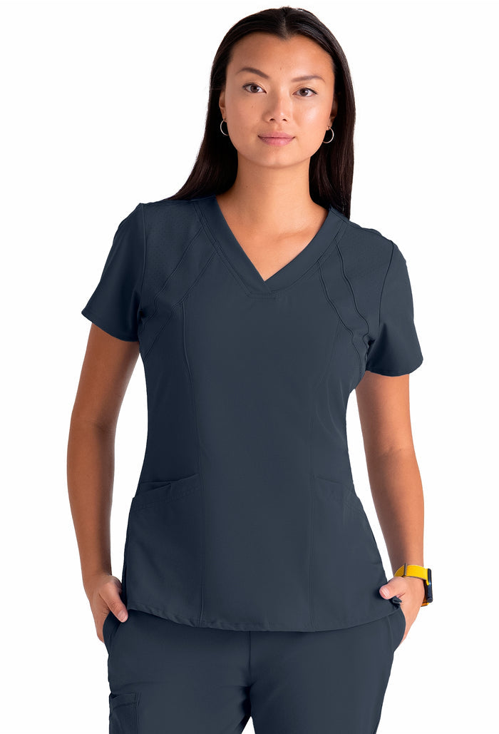 Barco One Perforated V-Neck Princess Scrub Top