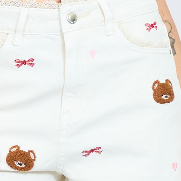 Bear embroidered denim bermuda shorts wholesale