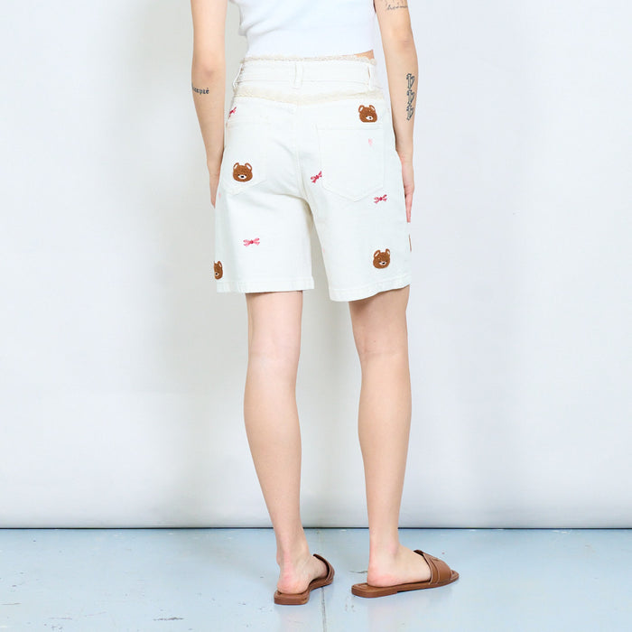 Bear embroidered denim bermuda shorts wholesale