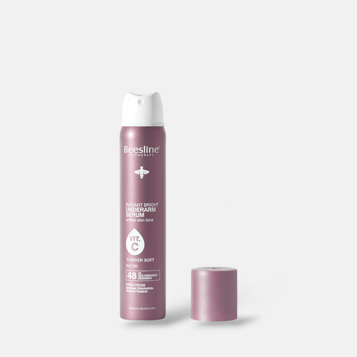 Beesline Radiant Bright Underarm Serum Spray Powder Soft 150ml بخاخ سيروم بيزلاين راديانت برايت لتفتيح منطقة الإبطين، بودرة ناعمة