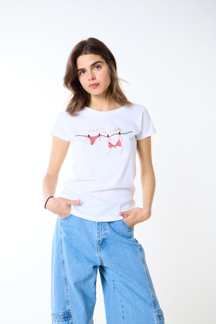 Bikini line illustration printed fitted t-shirt wholesale