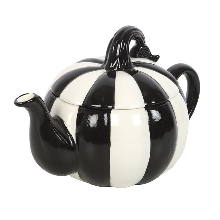 Black and White Striped Pumpkin Teapot 🇬🇧