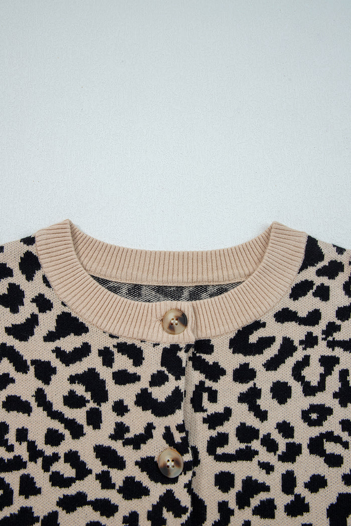 Black Leopard Drop Shoulder Chunky Knitted Cardigan Sweater 🇺🇸