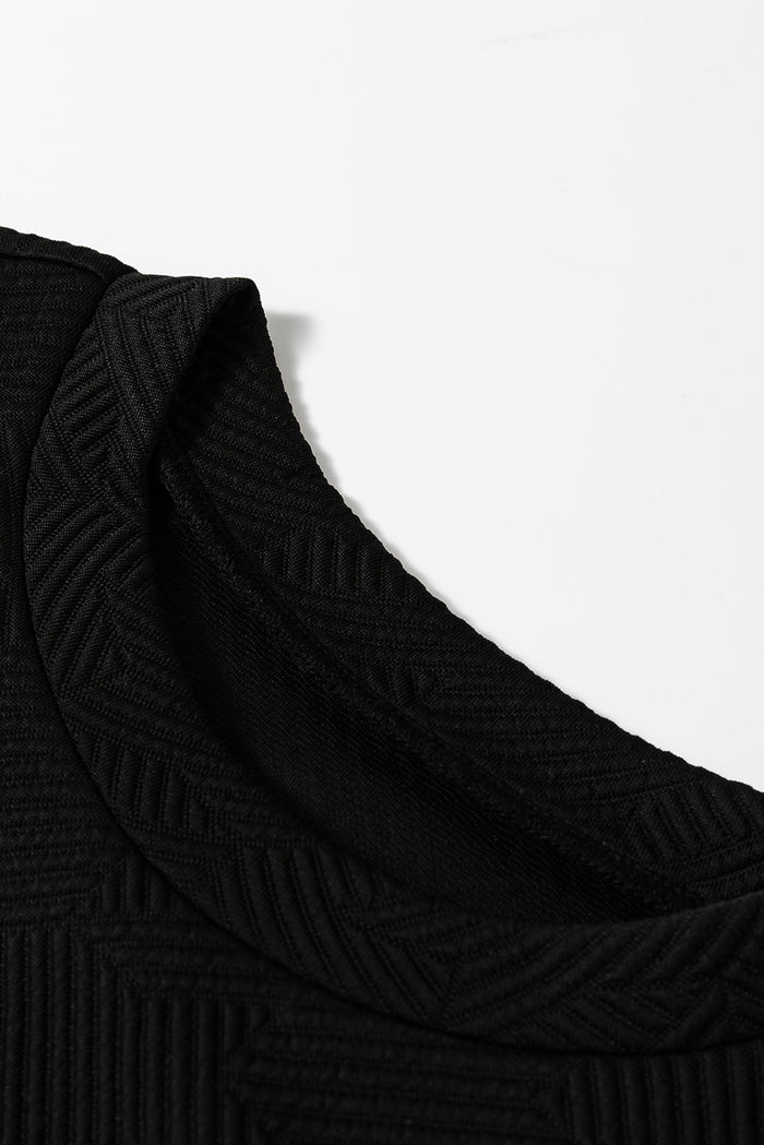 Black Textured Puff Sleeve Top and Pants Set 🇺🇲
