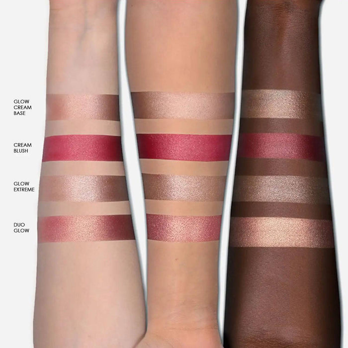 Bloom Face Palette arm swatches on different skin tones.