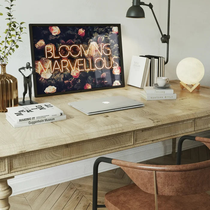 Blooming Mavellous Neon Print, floral art print framed home office wall art