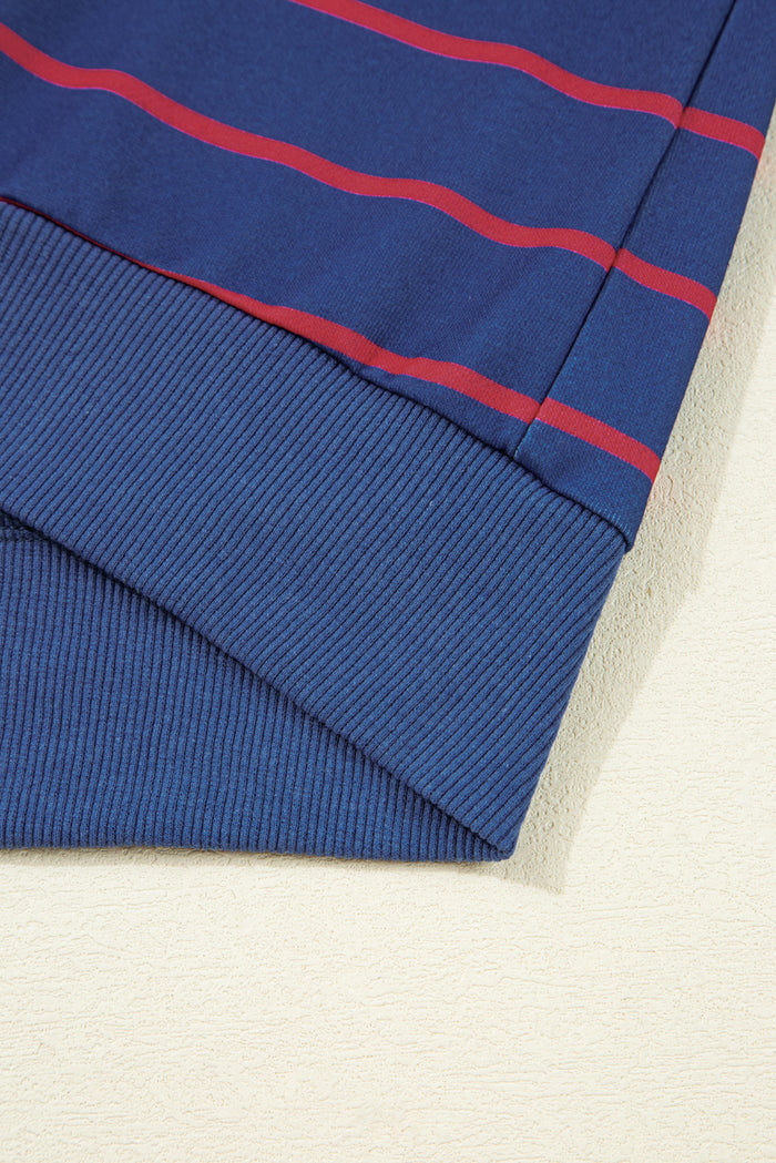 Blue Stripe Stylish Overlap Detail Drop Shoulder Pullover Sweatshirt 🇺🇸