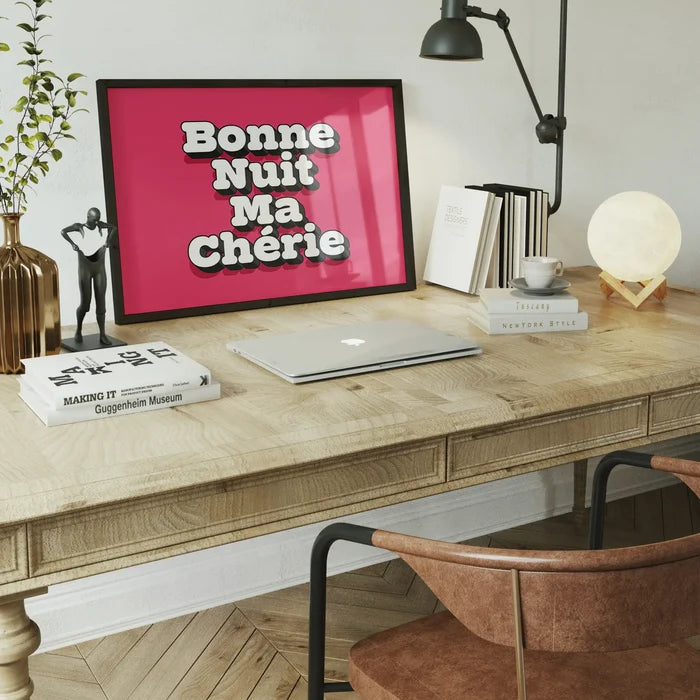 Bonne Nuit Ma Cherie Typography Quote Print framed home office wall art