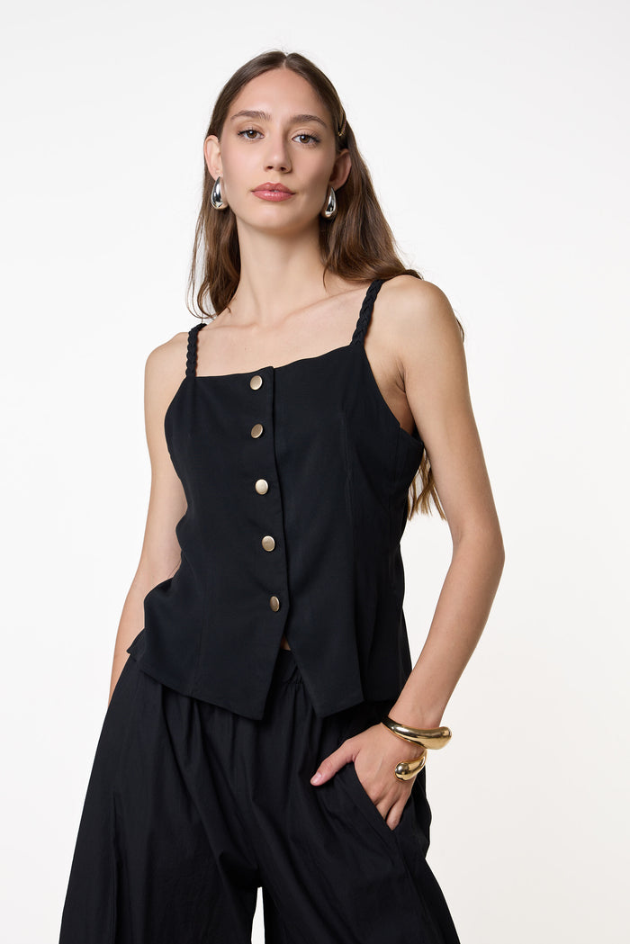Braided strap button front top wholesale