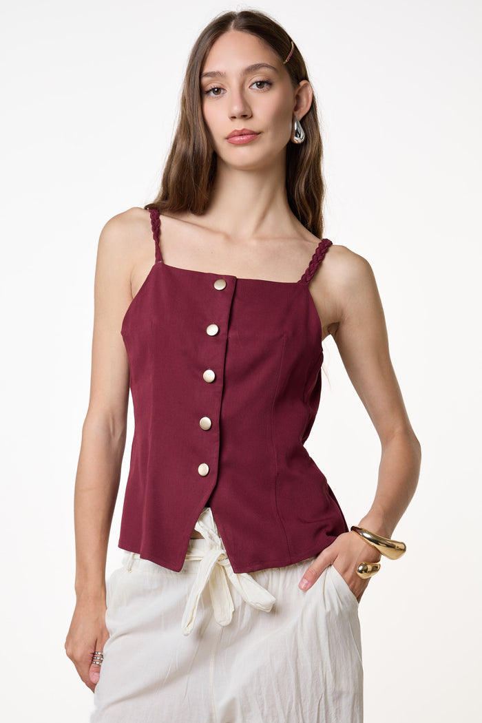 Braided strap button front top wholesale