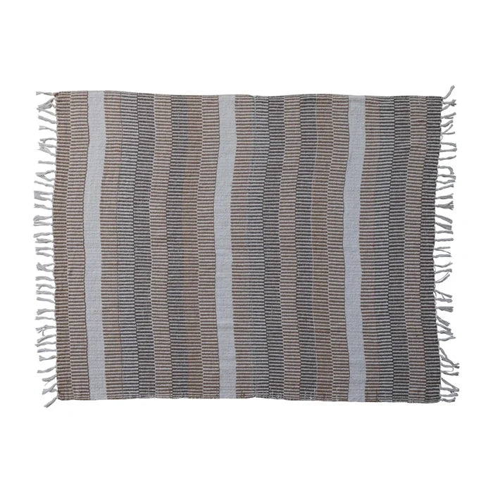 Brown Striped Woven Recycled Cotton Blend Throw - Madison's Niche