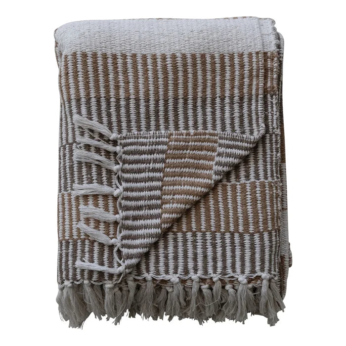 Brown Striped Woven Recycled Cotton Blend Throw - Madison's Niche