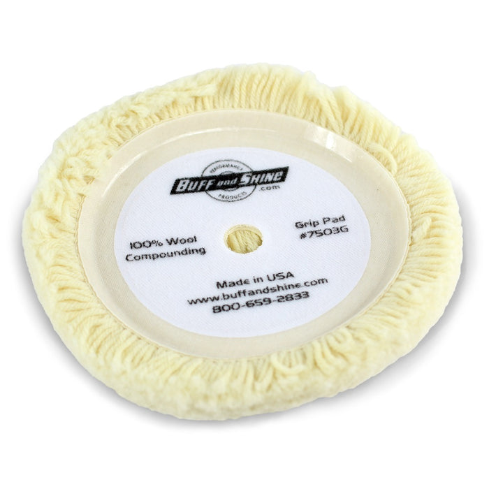 Yellow buff pad 7.5 inch wool with 4 ply grip.