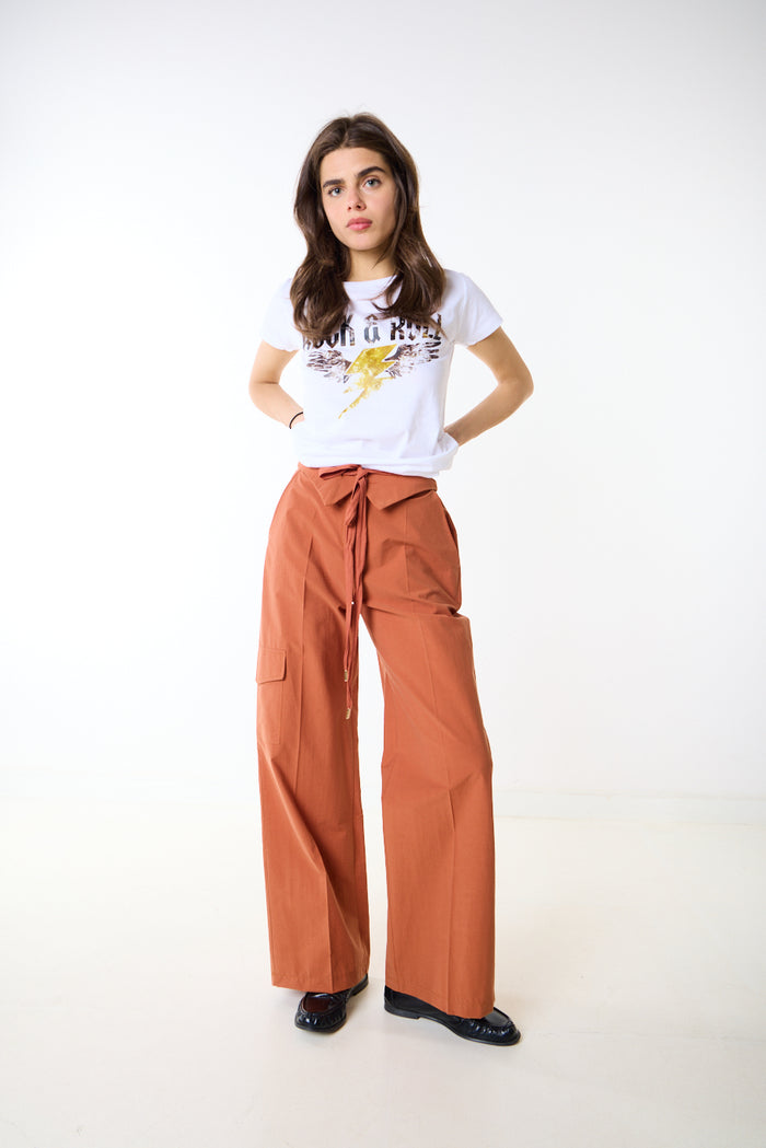Cargo pocket wide leg drawstring waist trouser wholesale