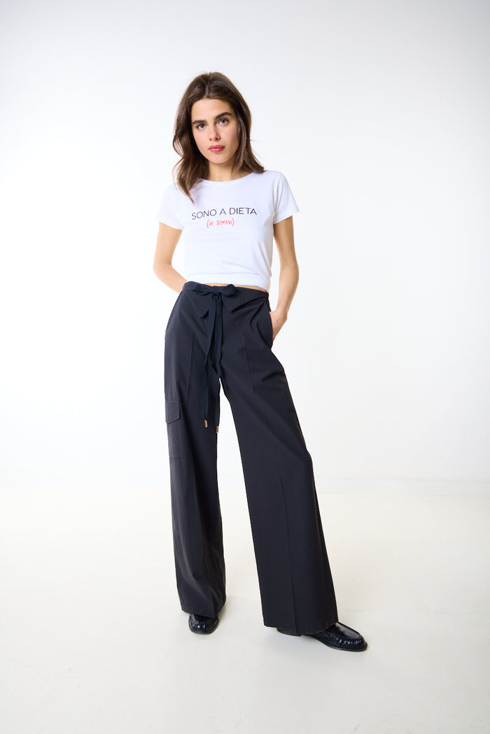 Cargo pocket wide leg drawstring waist trouser wholesale