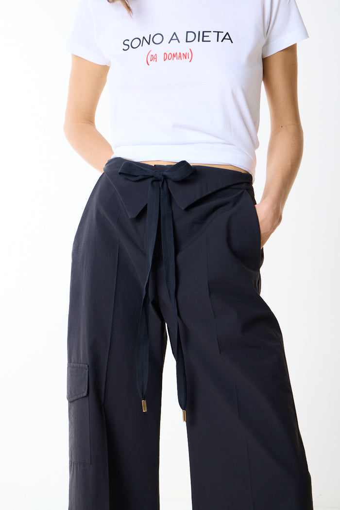 Cargo pocket wide leg drawstring waist trouser wholesale