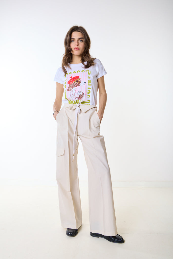 Cargo pocket wide leg drawstring waist trouser wholesale