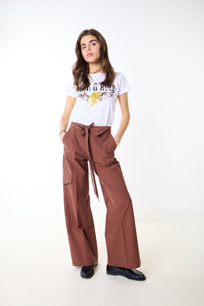 Cargo pocket wide leg drawstring waist trouser wholesale