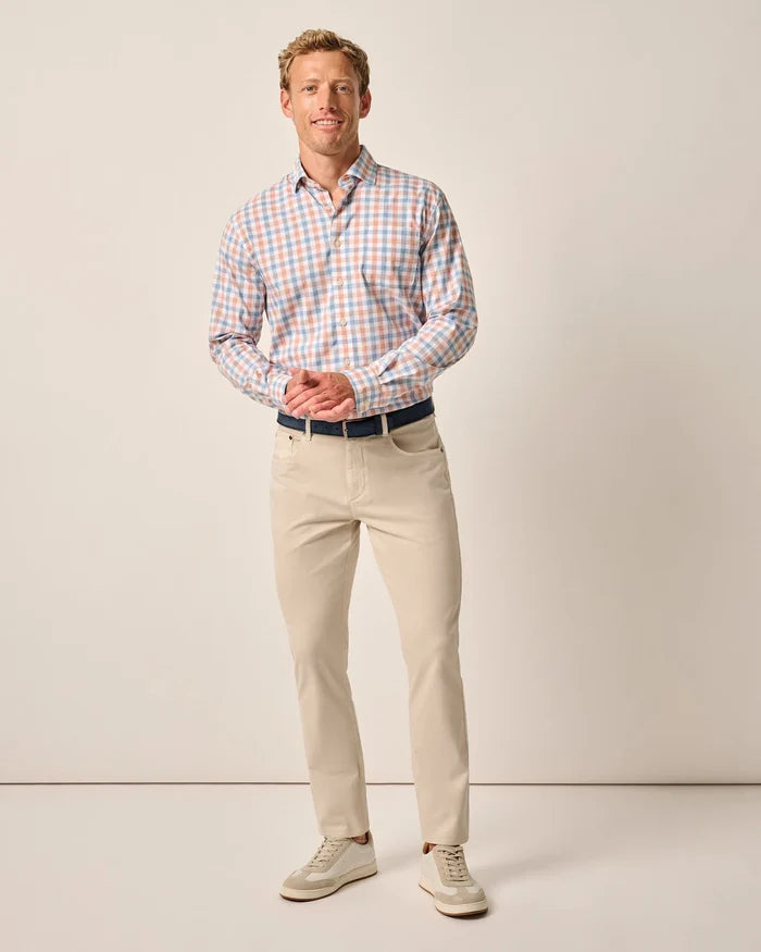 Carmel Sateen 5-Pocket Pants in Stone - Madison's Niche