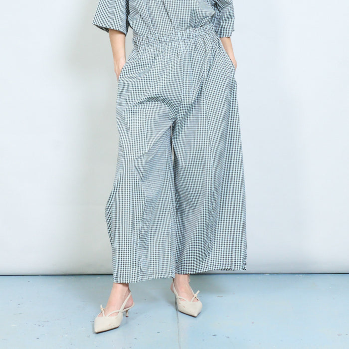 Chequered flow wide-leg trousers with elastic waist detail wholesale
