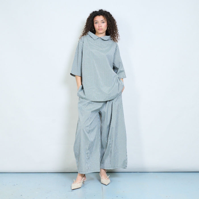 Chequered flow wide-leg trousers with elastic waist detail wholesale
