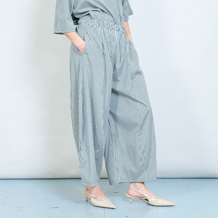 Chequered flow wide-leg trousers with elastic waist detail wholesale