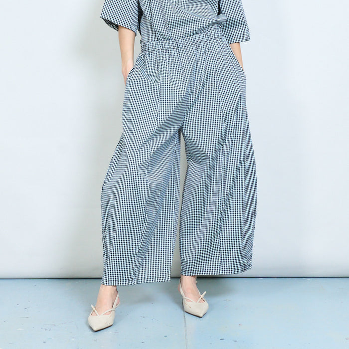 Chequered flow wide-leg trousers with elastic waist detail wholesale