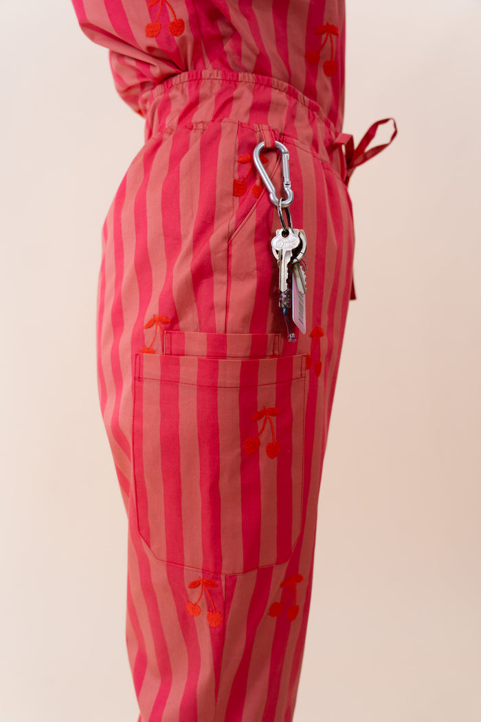 Cherry Stripe - Women's Printed Scrub Pants