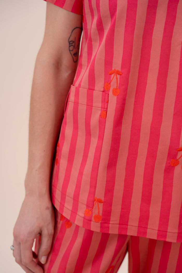 Cherry Stripe - Women's Printed Scrub Pants