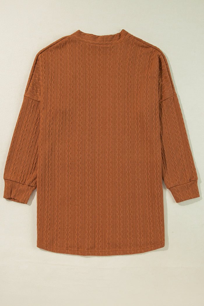 Chestnut Textured Knit Side Pockets Open Front Cardigan 🇨🇳