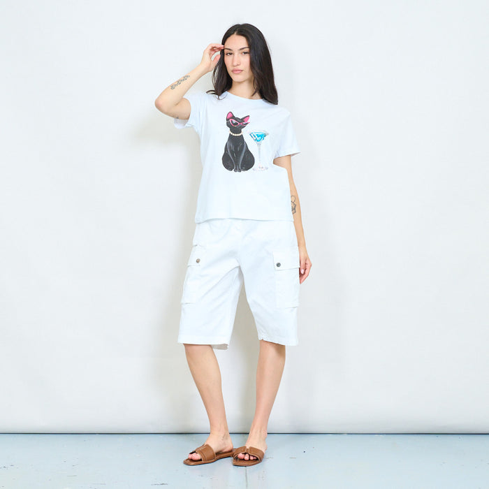 Chic cat cocktail graphic cotton t-shirt wholesale