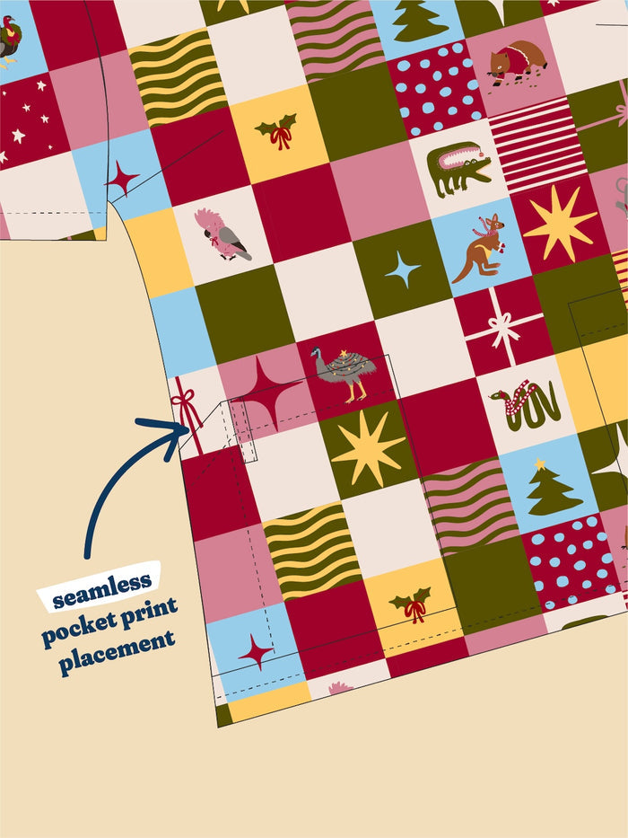 Christmas Checkers - Women's Printed Scrub Top
