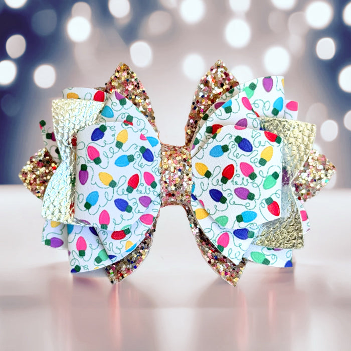 Christmas Lights Glitter Tumbler Bow