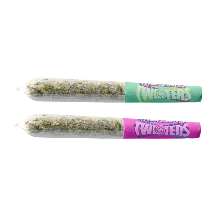 A close-up of the Citrus Cyclone & Mango Slap Infused Pre Rolled 2 x 0.5 g pre-rolls, presented against a plain white backdrop.